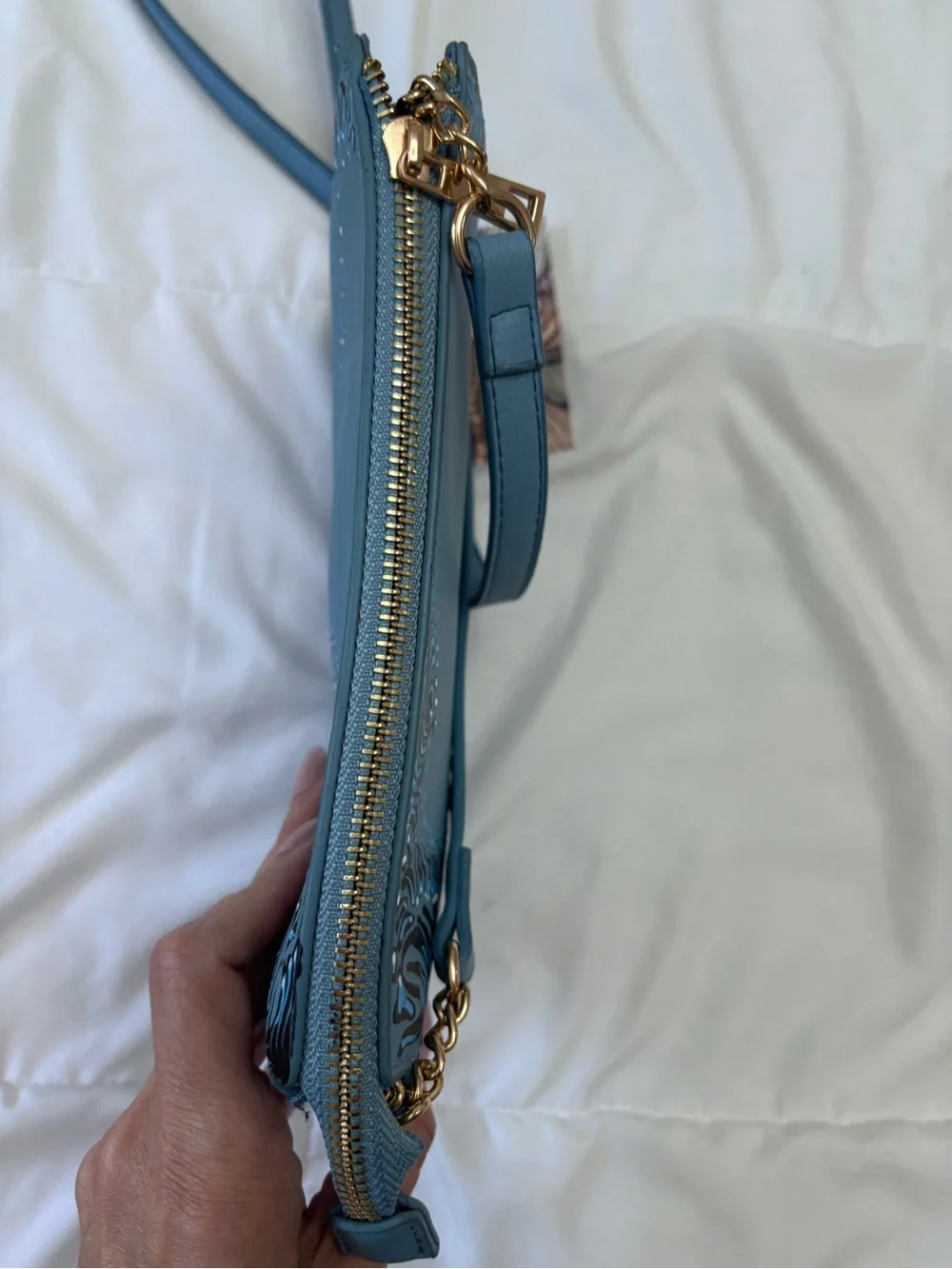Blue Patterned Crossbody Bag. Hand painted. One of a kind.